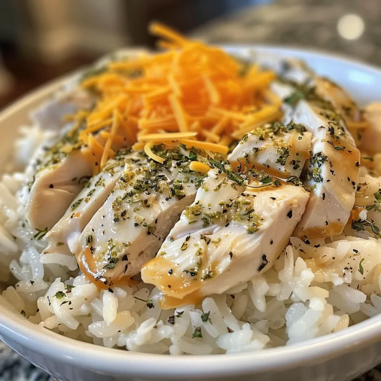 Image of tender chicken pieces garnished with ranch seasoning and mixed with fluffy rice.