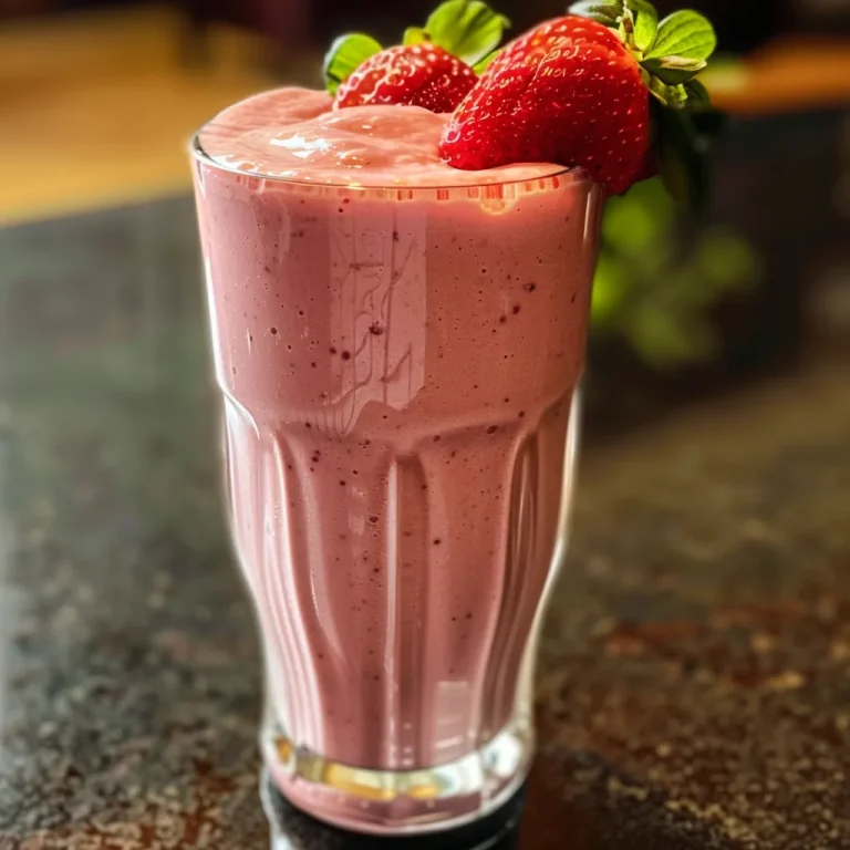 Close-up view of a vibrant strawberry smoothie in a glass.