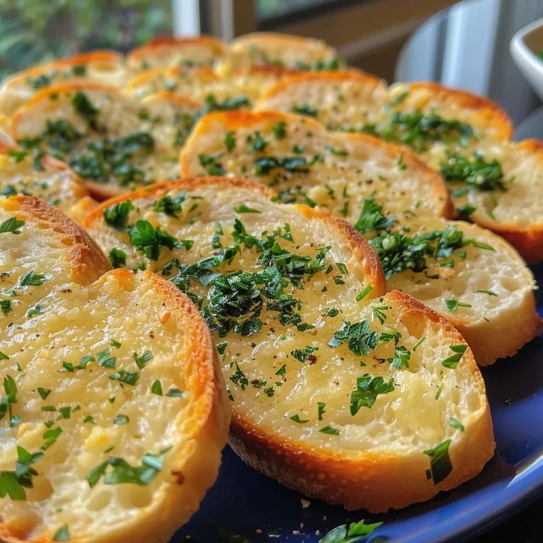 Close-up view of a slice of garlic bread made from a loaf of sliced bread.