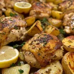 Plate of Greek-style lemon chicken and roasted potatoes, showcasing textures.