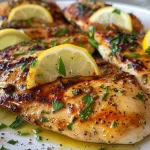 Side view of tender chicken cutlets marinating in a blend of Greek yogurt and spices.