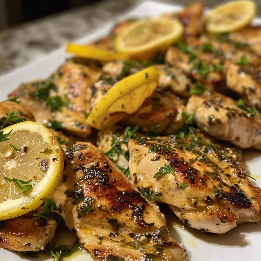 Freshly marinated chicken in Greek yogurt mixture with garlic and herbs.