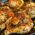 Side view of succulent chicken breast seasoned with dried herbs and spices.