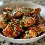 Mouthwatering chicken thighs garnished with sesame seeds and green onions.