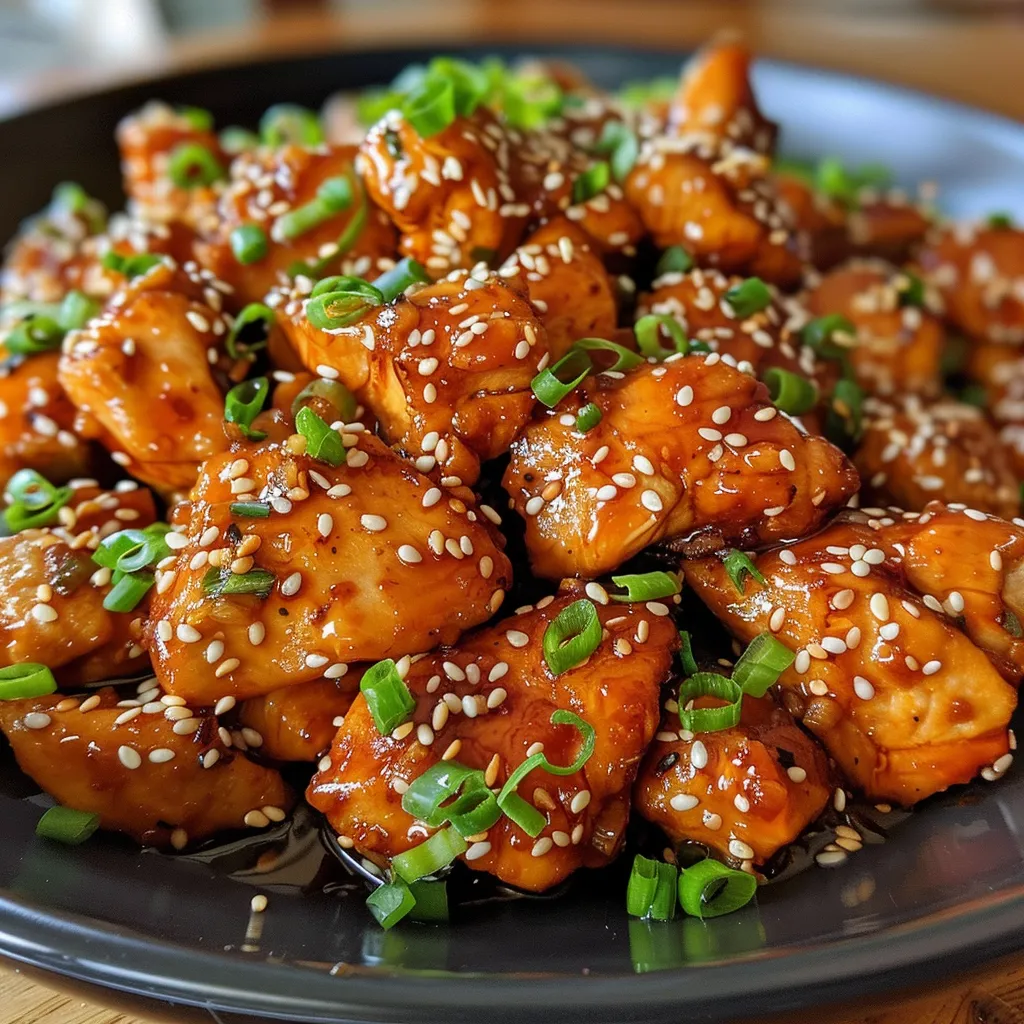 A tantalizing dish of honey garlic chicken thighs served on a rustic plate.