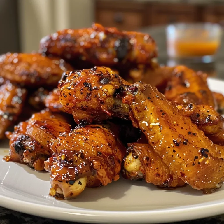 Mouthwatering Hot Honey Chicken Wings arranged on a plate, displaying rich colors.