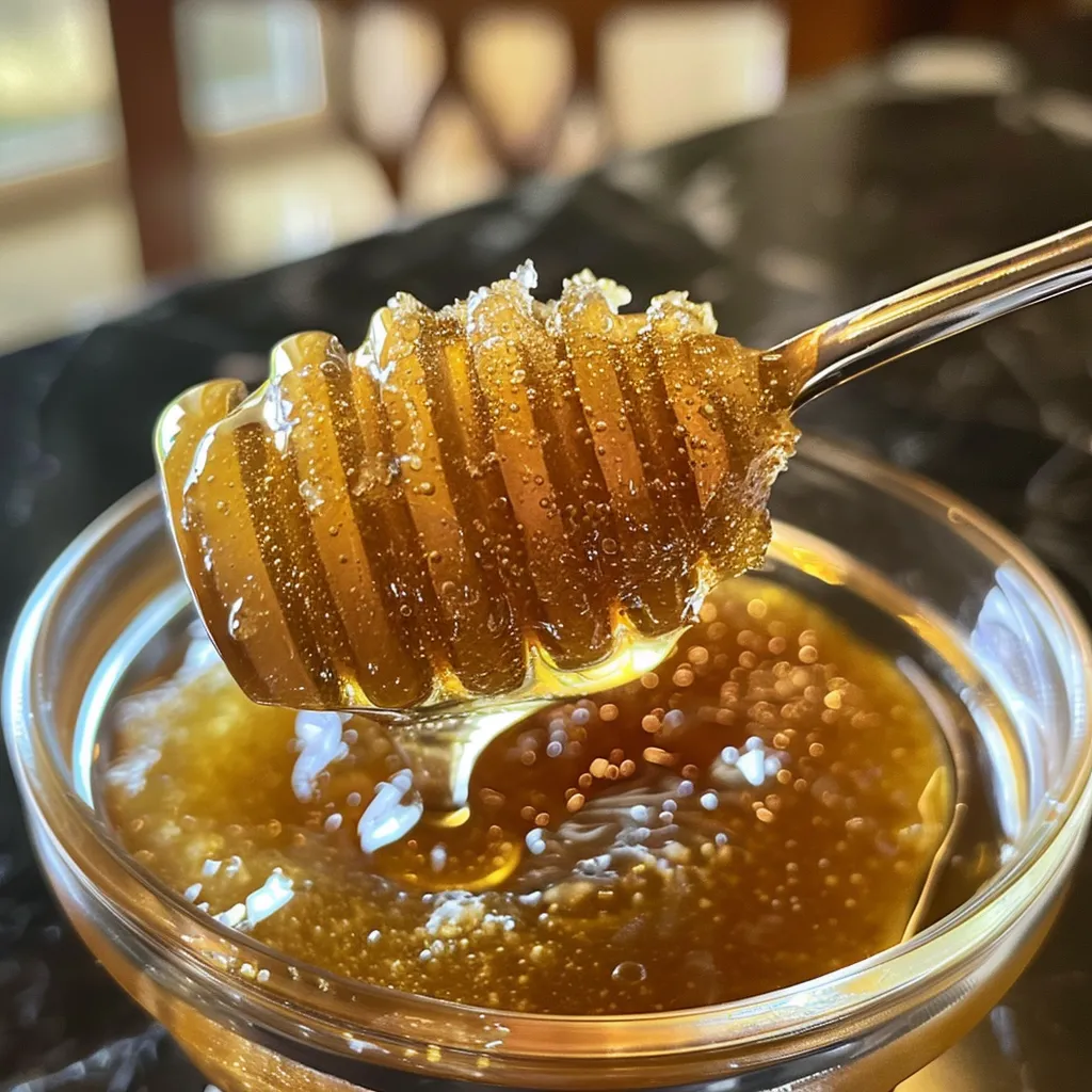 Detailed shot of hot honey recipe ingredients, including honey and jalapeño slices.