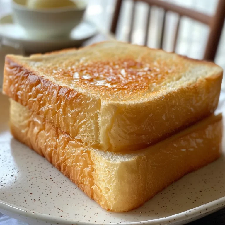 Close-up view of a slice of fluffy Japanese Milk Bread Toast with a golden crust.