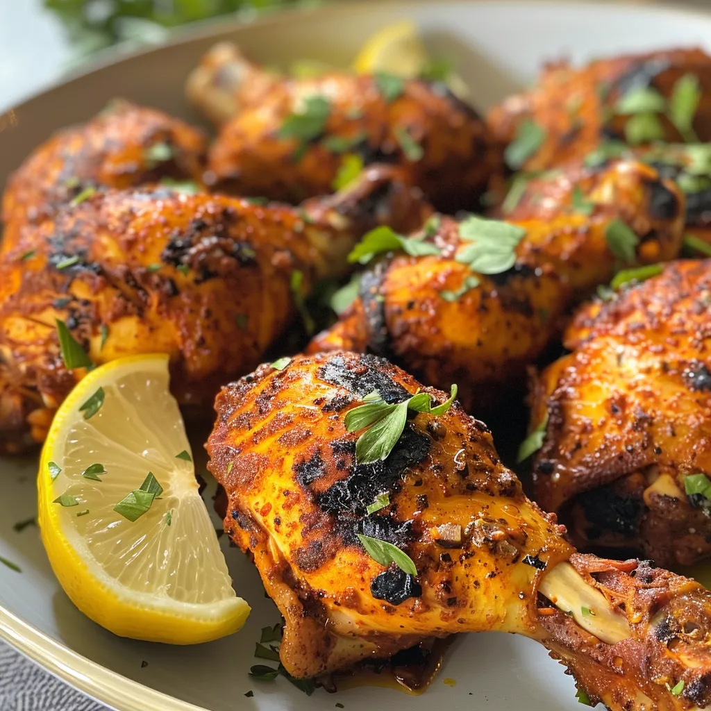 Juicy chicken thighs with a rich paprika coating, highlighting the ingredients used in the recipe.