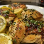 Close-up of Lemon Basil Chicken with a side view showcasing juicy, succulent pieces.