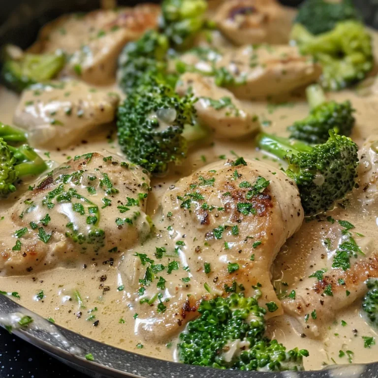 A plate featuring tender garlic chicken and bright green broccoli in a rich sauce.