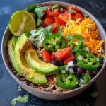 Close-up view of a Mexican Burrito Dinner Bowl with vibrant ingredients.