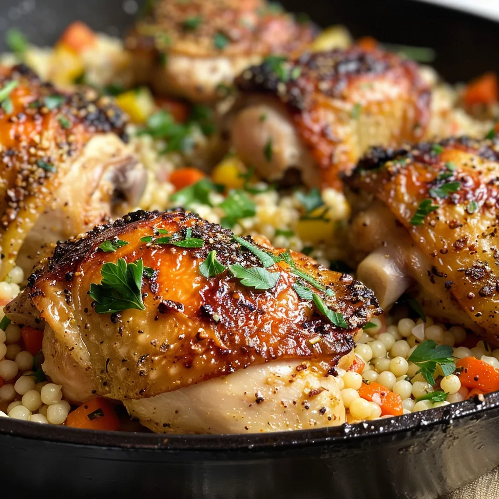Deliciously plated chicken and couscous meal showcasing fresh ingredients.