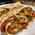 Delicious Philly Chicken Cheesesteak Wrap filled with colorful ingredients, captured in a side view.