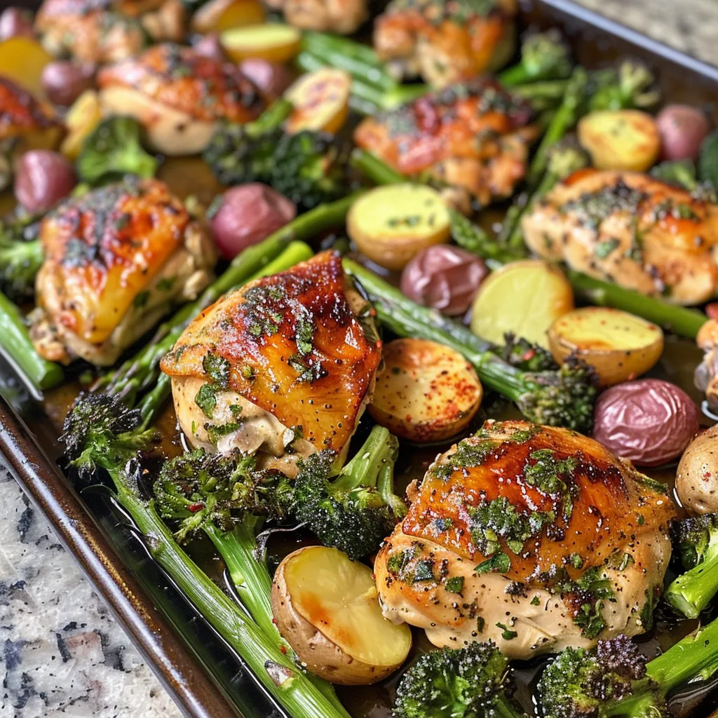 Close-up of beautifully cooked chicken breasts surrounded by seasoned vegetables.