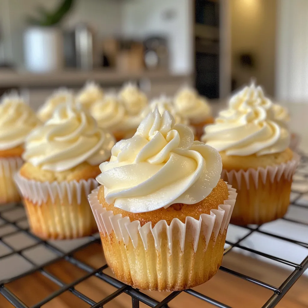 Close-up of a vanilla cupcake with a soft, fluffy texture and a swirl of icing.