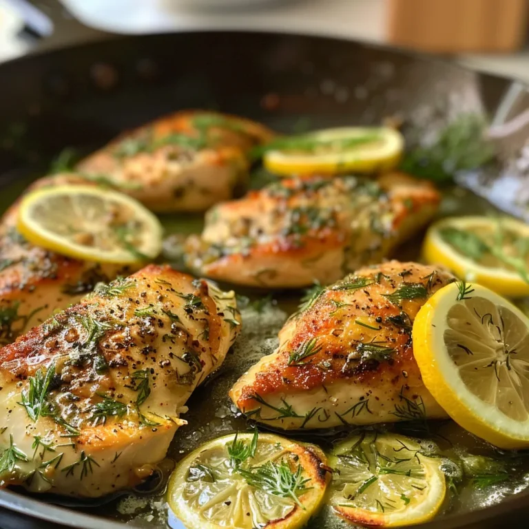Side view of flavorful lemon dill chicken thighs, served with a drizzle of sauce.