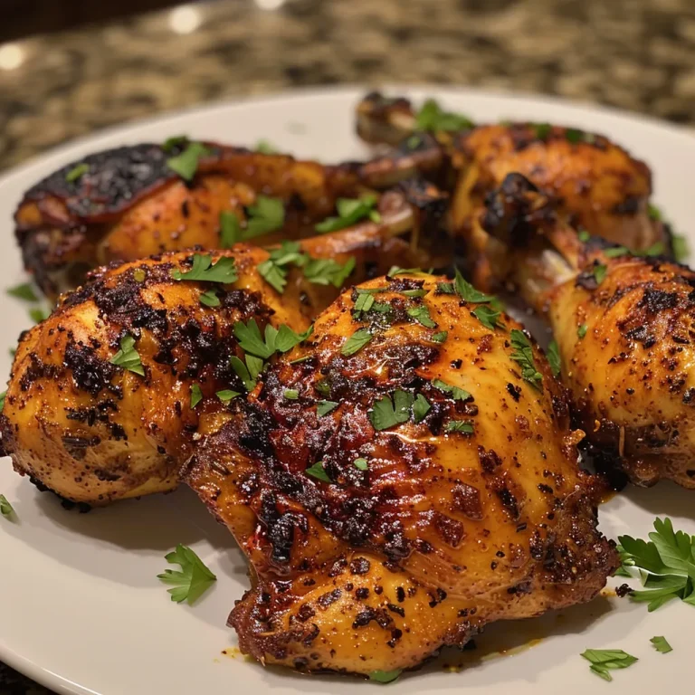 Close-up shot of juicy, golden-brown smoked paprika chicken thighs.