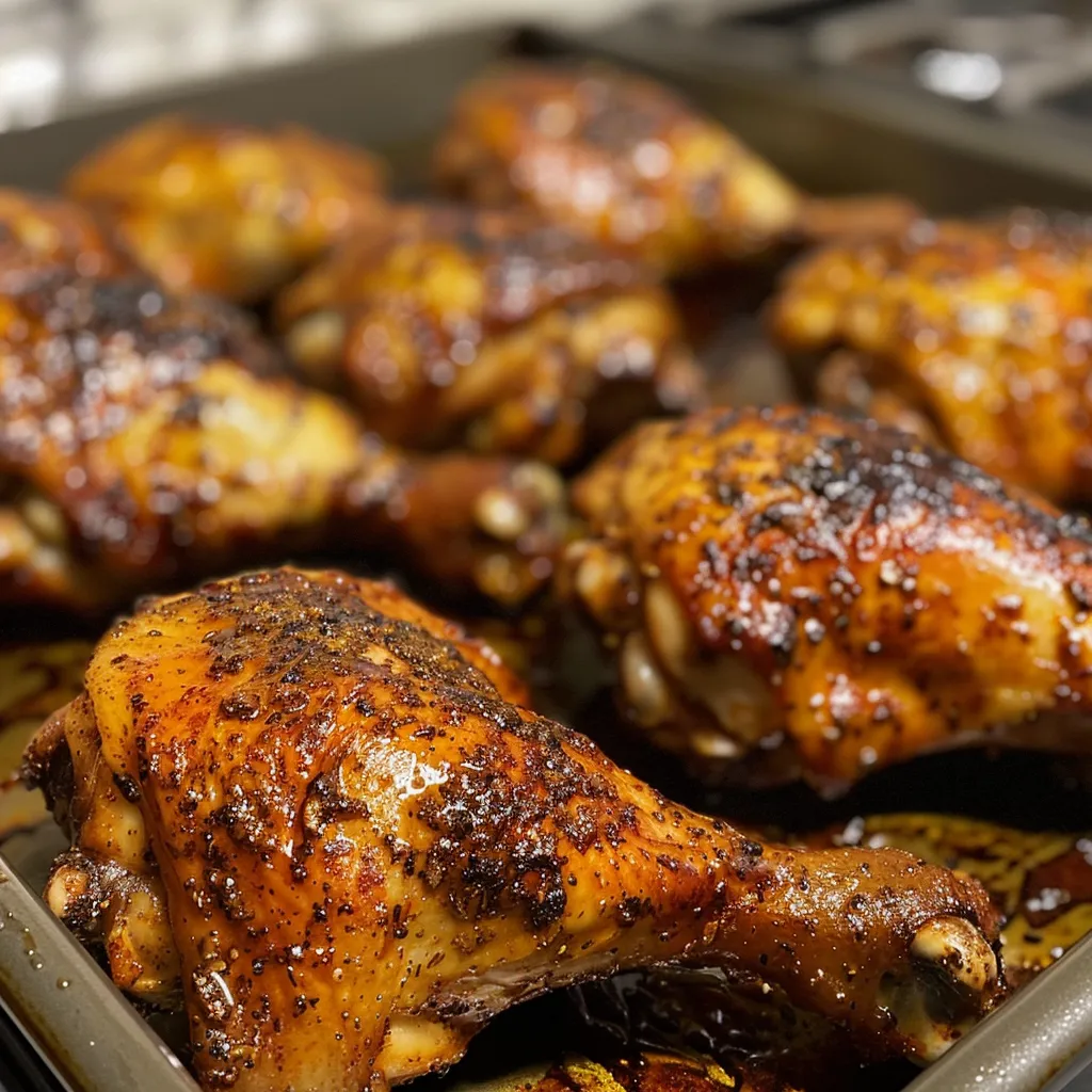 Side view of succulent chicken thighs seasoned with smoked paprika and garlic salt.