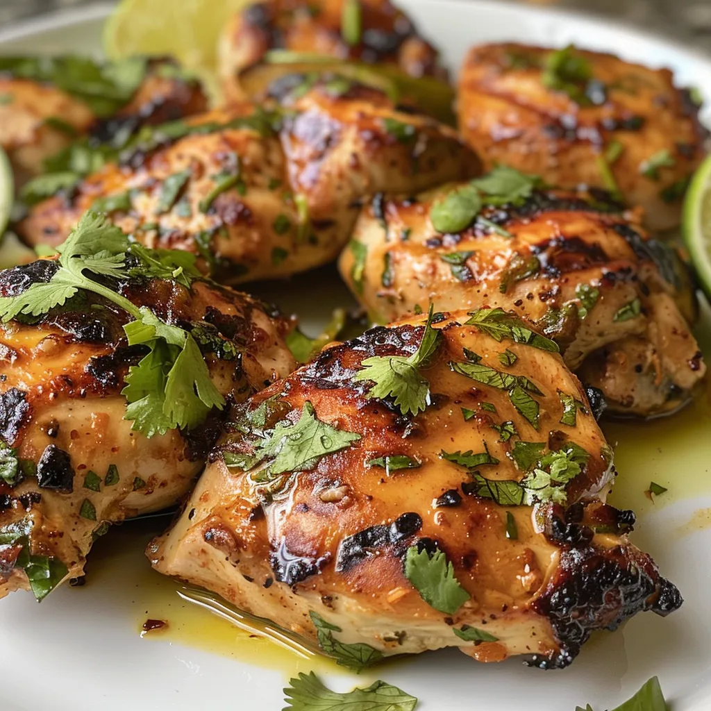 Side view of flavorful Spicy Garlic Lime Chicken highlighting its juicy texture.