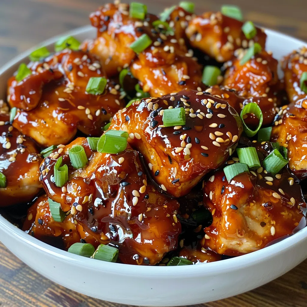 Deliciously glazed honey garlic chicken thighs with visible chunks of garlic.