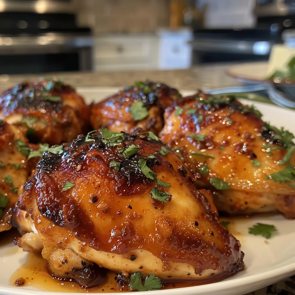 A plate of Sweet and Spicy Baked Chicken showcasing its appetizing color and texture.