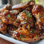 Deliciously sticky Sweet Chili Chicken Wings arranged on a plate.