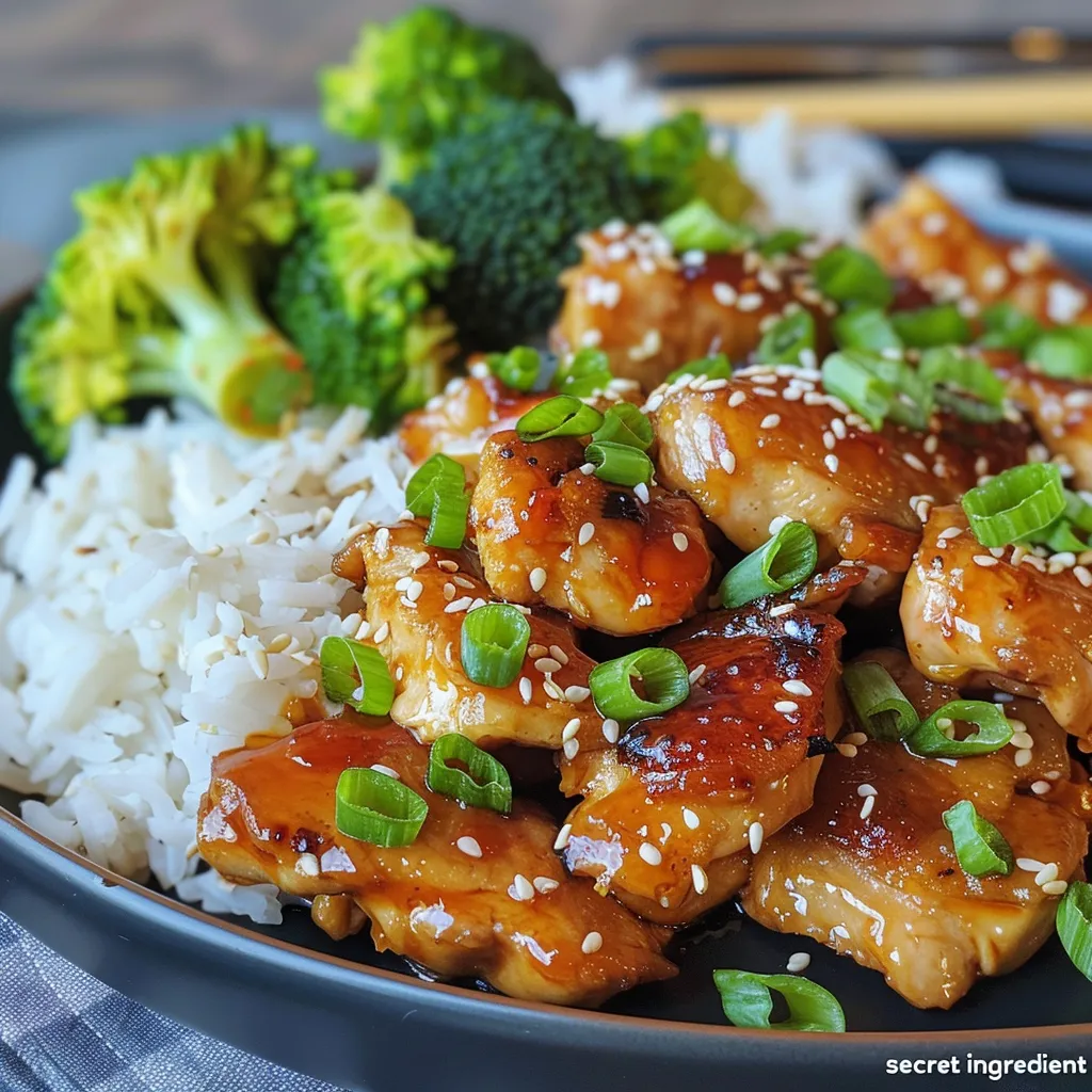 Delicious teriyaki chicken served with steamed rice and broccoli on the side.