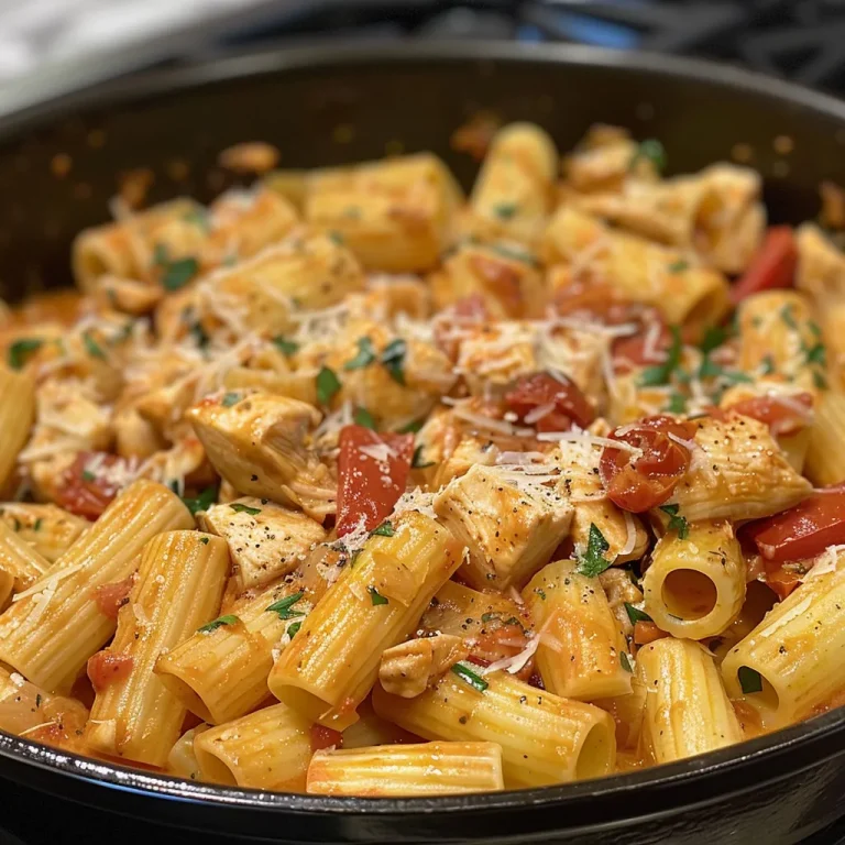 Creamy Tuscan chicken pasta with sun-dried tomatoes and spinach in a close-up view.