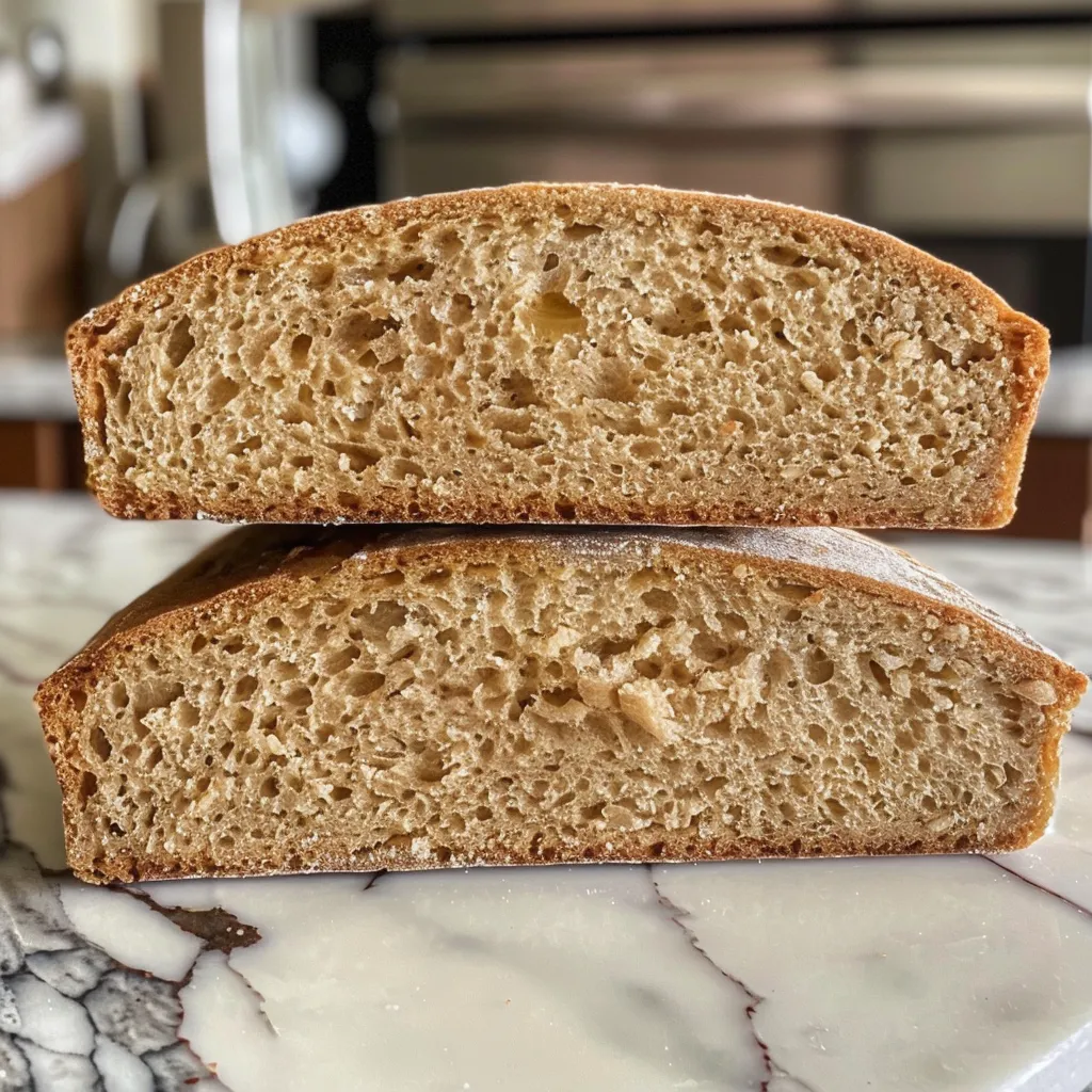 Side view of freshly baked whole wheat sourdough sandwich bread with a golden crust.