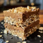 Close-up view of golden-brown Peanut Butter Banana Bars topped with chocolate chips.