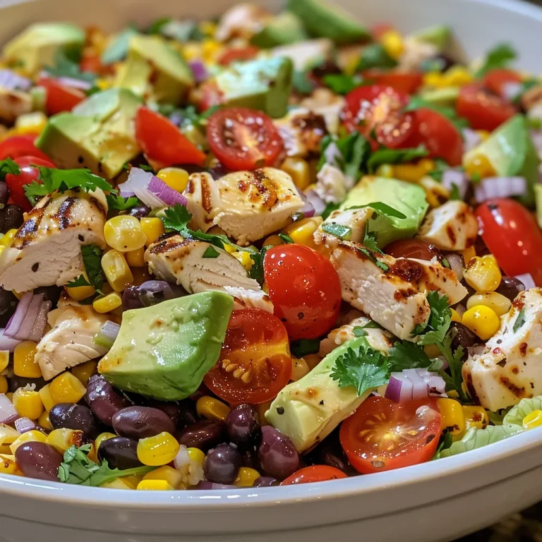 Layers of Flavor Discovering the Heart of Street Corn Chicken Salad Close-up image of a vibrant 7-layer street corn chicken salad with colorful ingredients.