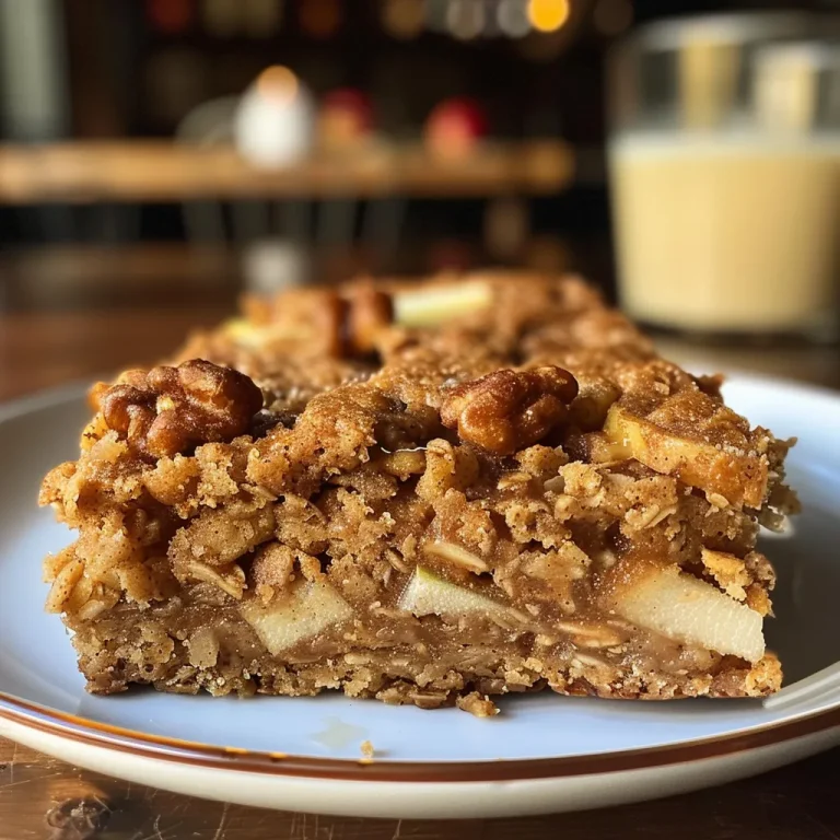 Morning Delights Crafting Apple Cinnamon Breakfast Bars That Warm the Soul Close-up view of apple cinnamon breakfast bars with visible oats and apples.