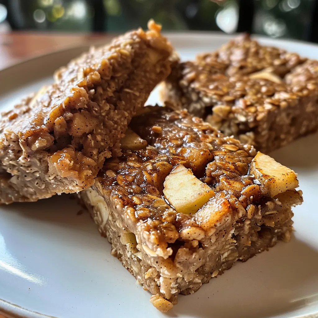Juicy apple cinnamon breakfast bars presented on a wooden cutting board.