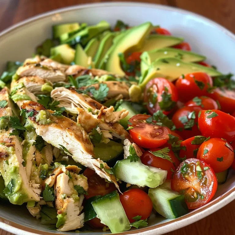 A Culinary Adventure Discovering the Creamy Delight of Avocado Chicken Salad A vibrant Avocado Chicken Salad in a bowl, showcasing diced avocado, chicken, and colorful vegetables.