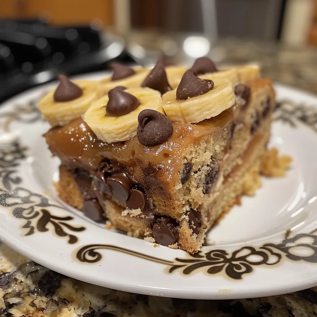 Sliced Banana Chocolate Chip Cake showcasing its rich texture and chocolate chips.