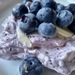 Close-up photo of Blueberry Greek Yogurt Bites on a white plate.