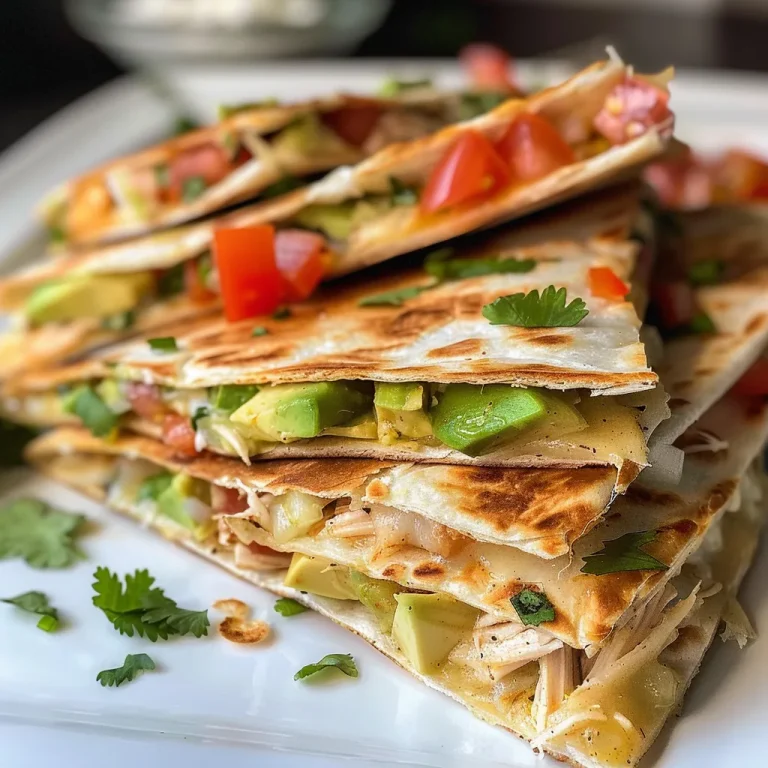 A Flavorful Journey Chicken Avocado Quesadillas That Celebrate Every Bite Juicy chicken and avocado quesadillas with melted cheese, golden tortillas, and garnishes.