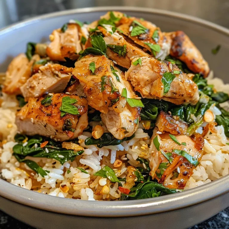 A Culinary Adventure How a Chicken Spinach Rice Bowl Unveils Global Flavors A close-up view of a Chicken Spinach Rice Bowl featuring juicy chicken, vibrant spinach, and fluffy jasmine rice.