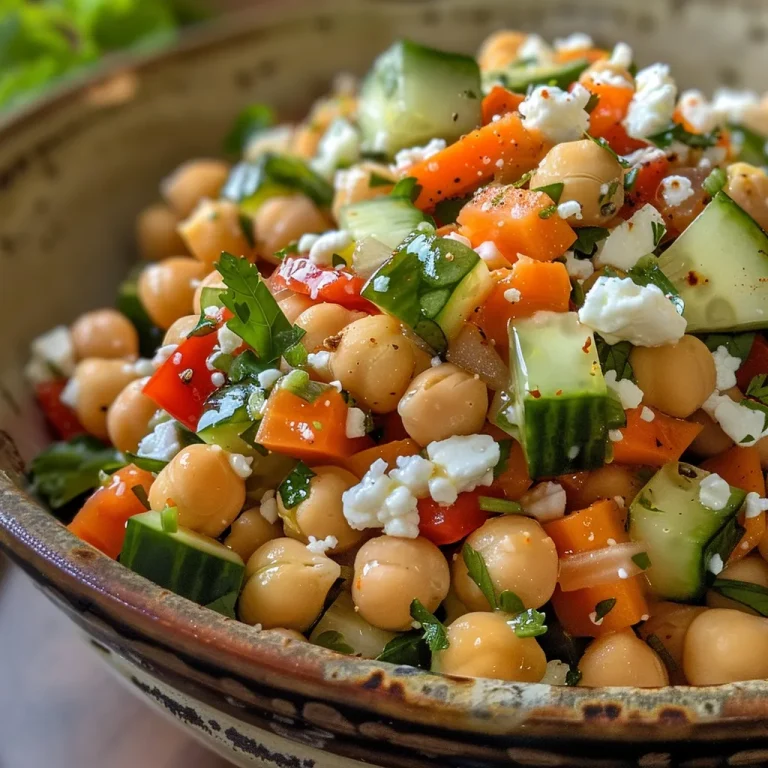 A Mediterranean Journey The Refreshing Salad That Whispers Tales of Sunshine A vibrant chickpea and cucumber salad featuring colorful vegetables and feta cheese.