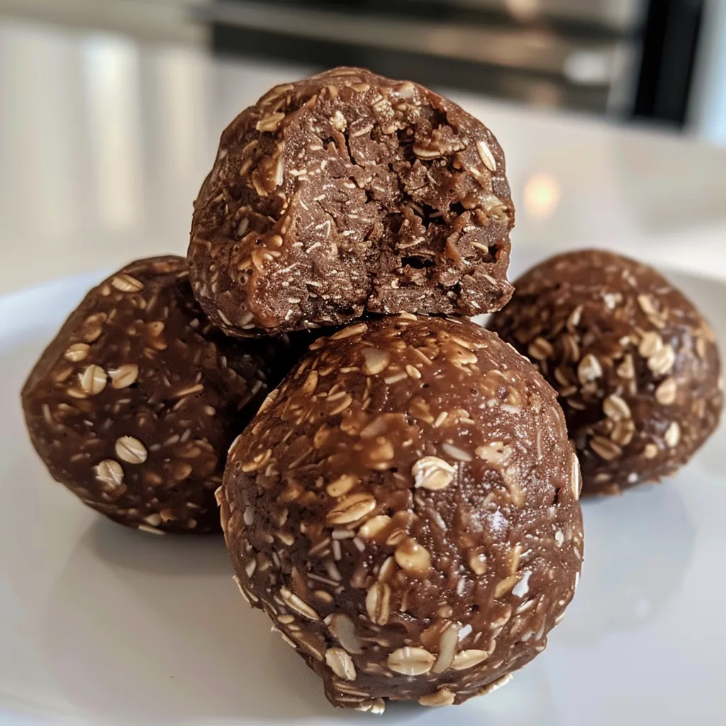 Side view of energy bites made with oats and chocolate, showcasing texture and ingredients.