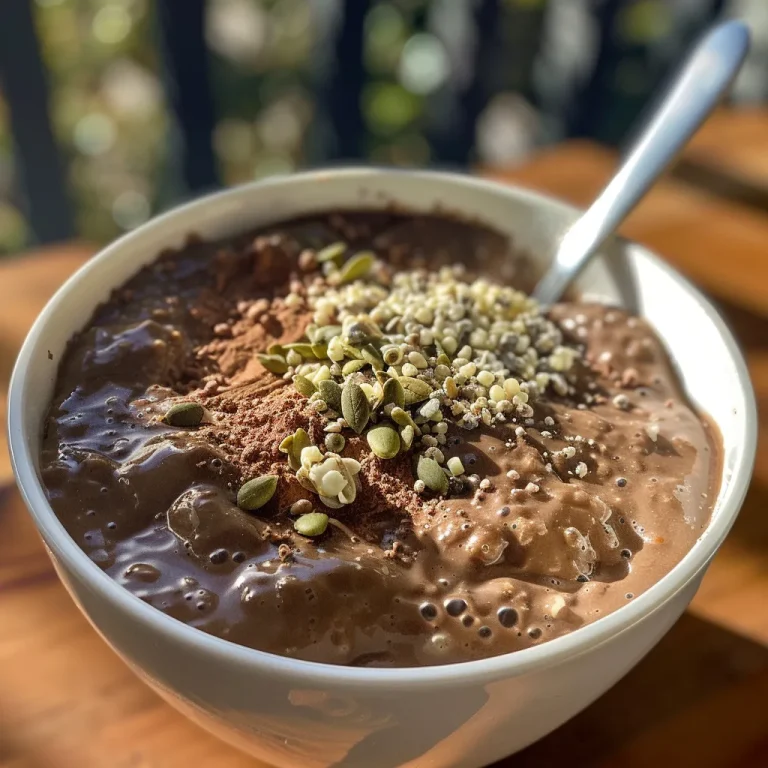 A Chocolate Morning Adventure Discovering Oatmeal s Hidden Potential Close-up of a bowl filled with chocolate protein oatmeal topped with almond butter and chia seeds.
