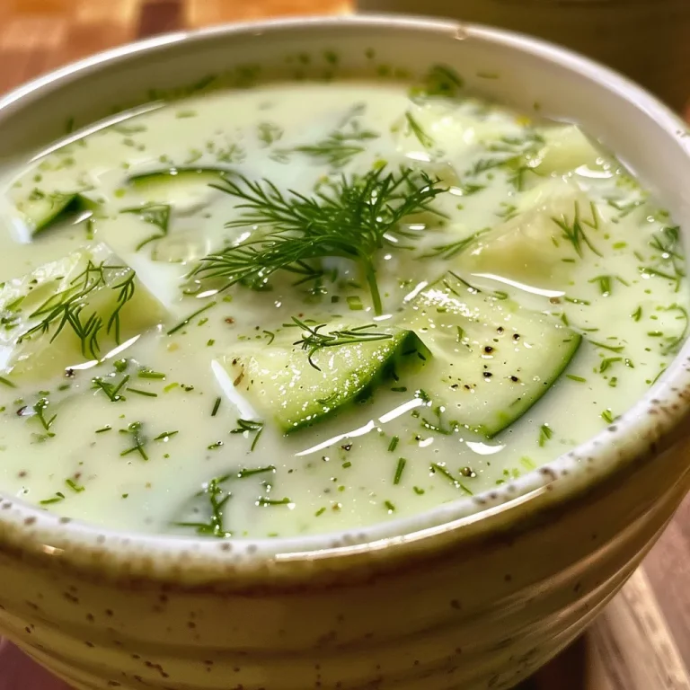 Chill Out with Tarator A Refreshing Dip into Culinary Traditions Close-up view of a bowl of cold yogurt cucumber soup garnished with fresh dill.