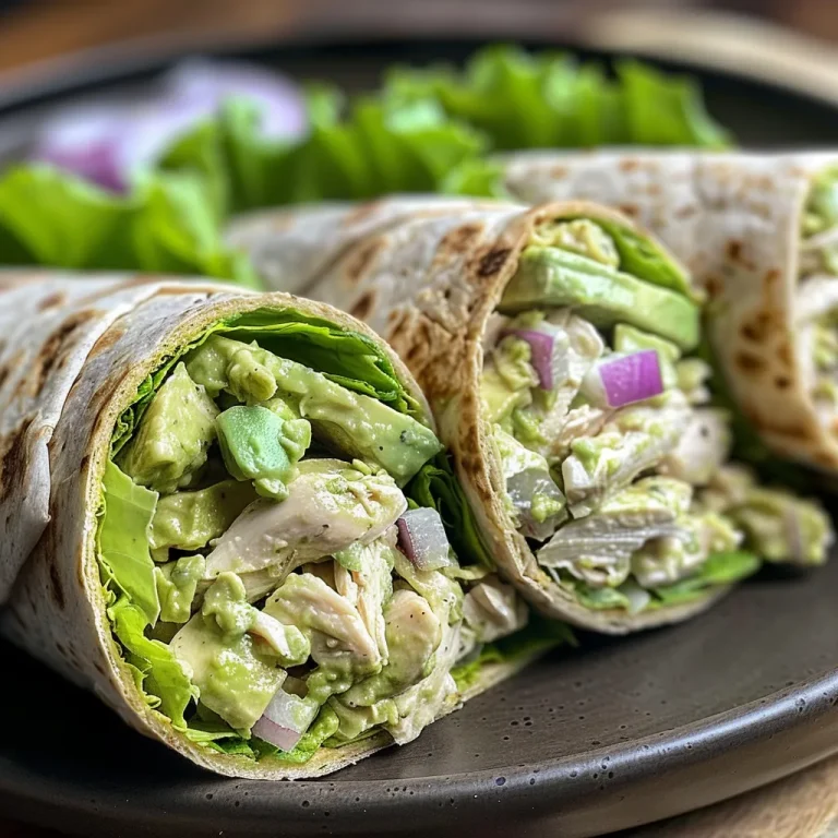 A Culinary Adventure Discovering the Joy of Creamy Avocado Chicken Salad Wraps Close-up of a creamy avocado chicken salad wrap with fresh ingredients.