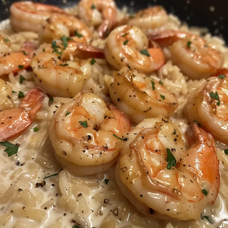 A Culinary Voyage Savoring Creamy Garlic Shrimp with Rice Close-up view of creamy garlic shrimp served over rice.