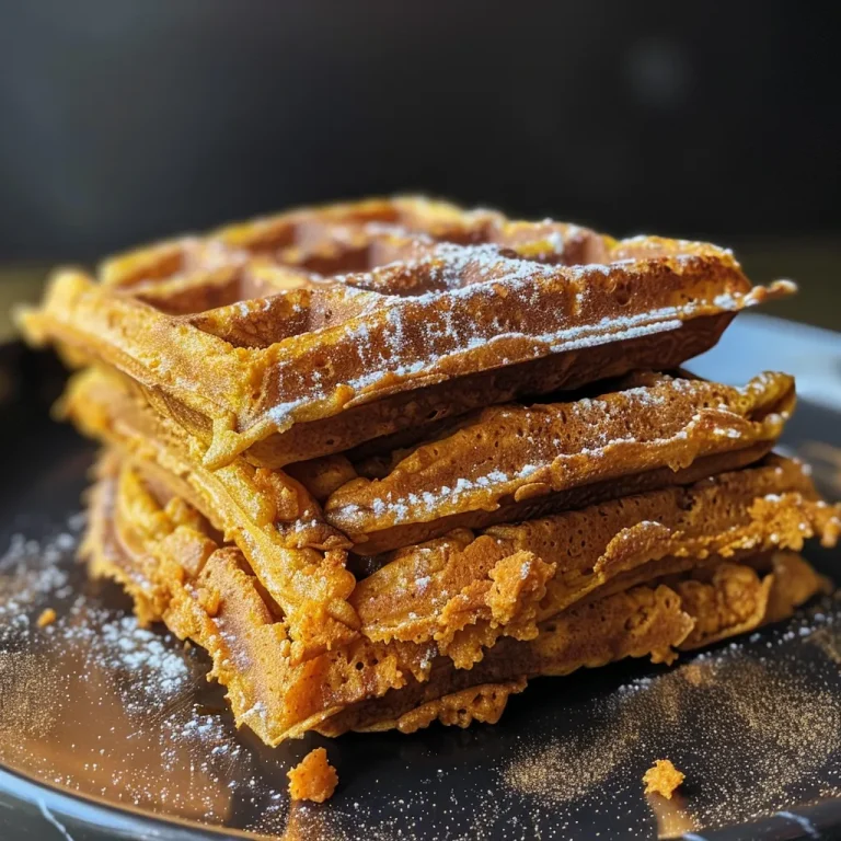 Waffles That Whisk You Away A Sweet Potato Adventure Close-up of golden-brown crispy sweet potato waffles stacked on a plate.