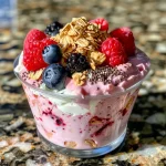 Close-up of Diabetic-Friendly Berry Yogurt Snack Cups with fresh berries and chia seeds.