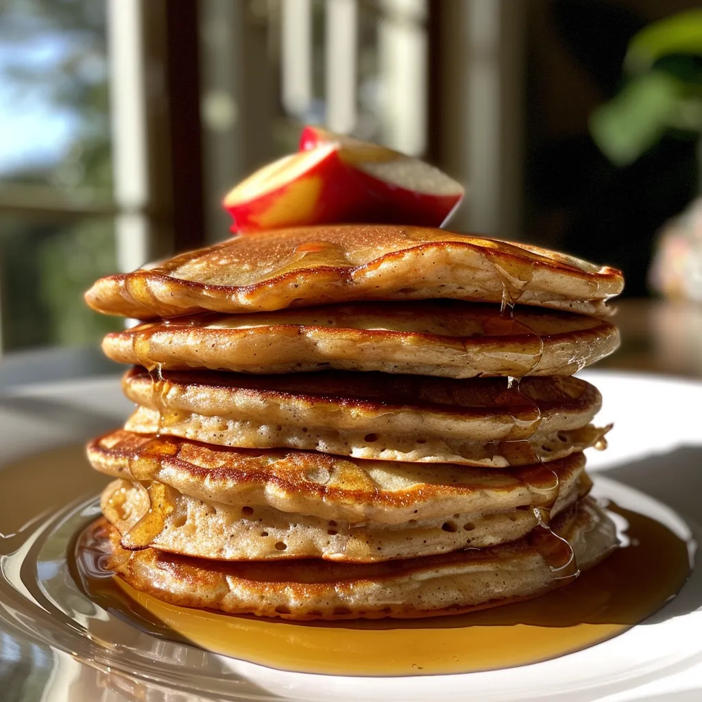 Savory protein pancakes stacked with a soft texture, captured in natural light.