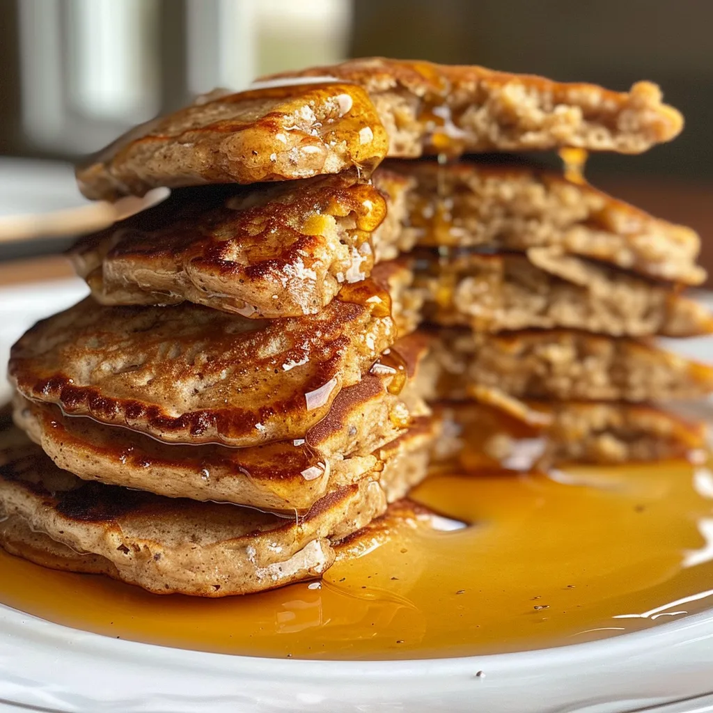 Close-up of golden-brown protein pancakes topped with Greek yogurt.