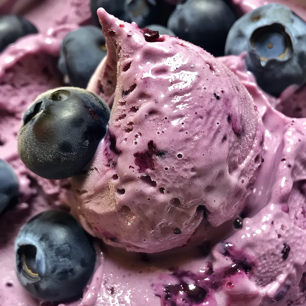 A side view of a delicious frozen Greek yogurt dessert with blueberries, showcasing its texture and ingredients.